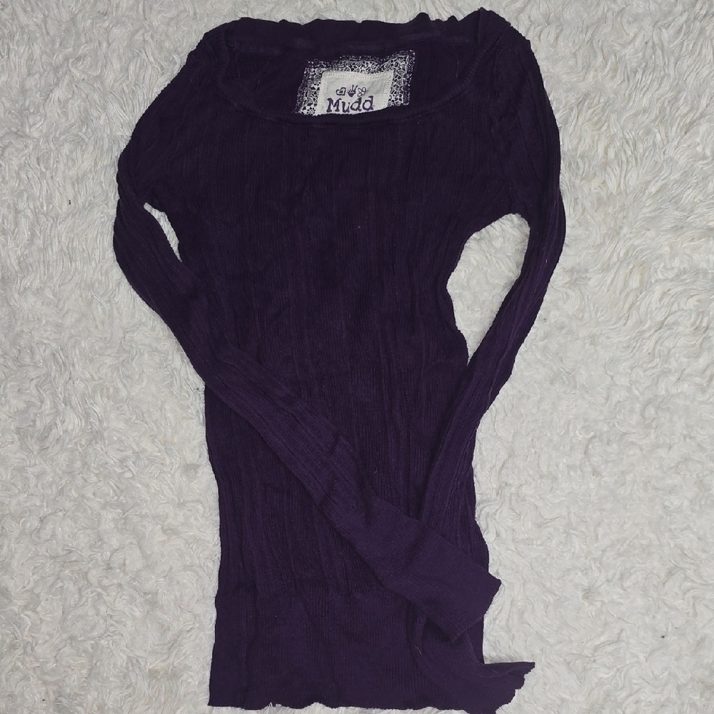 Mudd Long Sleeve Ribbed Scoop Neck Top - Deep Purple